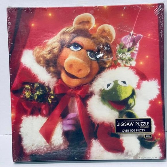 JIGSAW PUZZLE~  1981 MISS PIGGY KERMIT~ SEALED~ MERRY MISTLETOE TIME SPRINGBOK~. - Picture 1 of 5